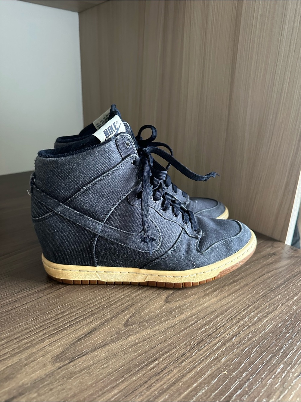 Nike Navy  Canvas Wedge Sneakers with Gum Sole Size 9